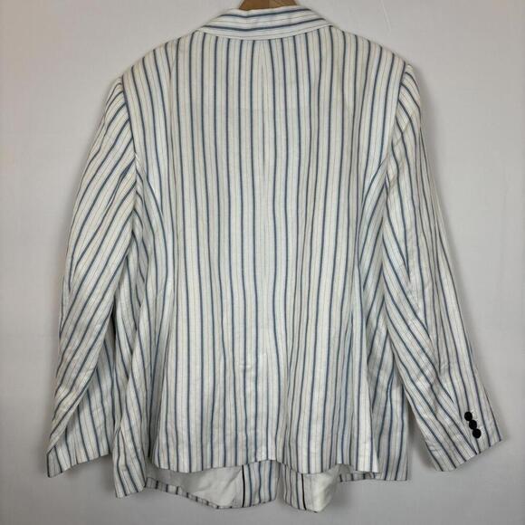 LOFT Plus Linen Blend Blue and White Vertical Nautical Striped Blazer Size: 24 - Picture 5 of 7